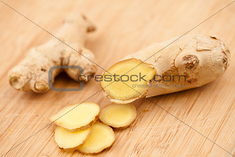 Slice of ginger and piece of ginger