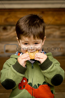 Cute little boy eating a cookie