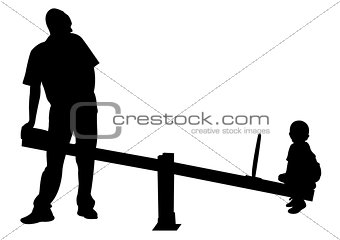 father and boy playing, seesaw,