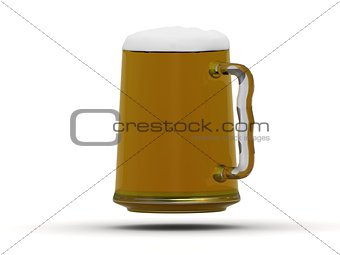 Beer mug with beer poured to the brim with foam