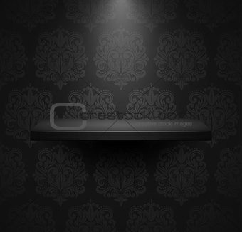 Dark empty isolated shelf on beautiful black luxury background.