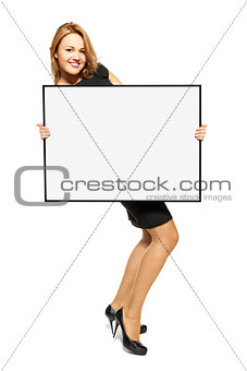 Attractive Woman Holding Up a  Poster - Isolated