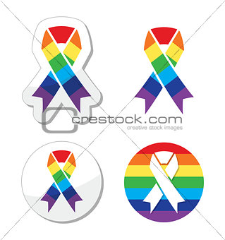 Rainbow flag ribbon - symbol of gay pride and support for the GLBT community