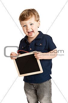 Boy holding Chalk Board
