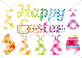 Happy Easter cross stitch, vector