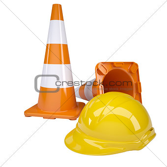 Traffic cone and helmet