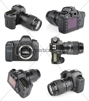 Set of modern digital SLR cameras