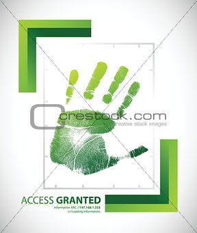 Biometric palm scanning screen with access granted