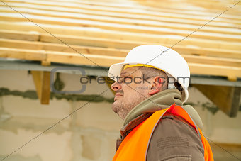 Construction manager near new building