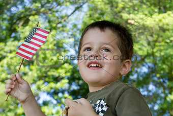 Cute little boy waving an American flag