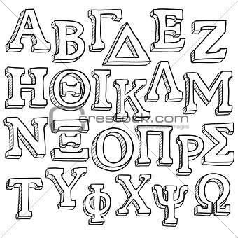 Greek alphabet doodle set