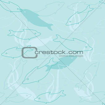 Seamless pattern with dolphins