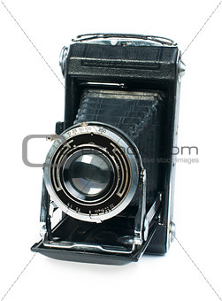 Old vintage camera white isolated
