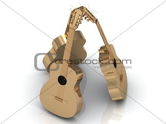Three acoustic guitars made of gold