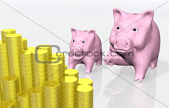 pink piggy indicates a stack of coins