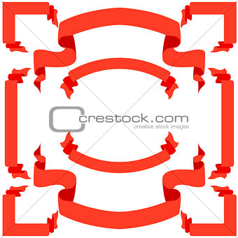 Set  red ribbons  and banners, vector illustration