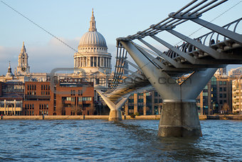 View of St Paul's cathedral and Millennium bridge, London
