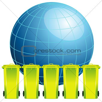 Earth globe with garbage bin,concept of environment pollution