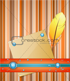 Orange - blue background with feather and paper.