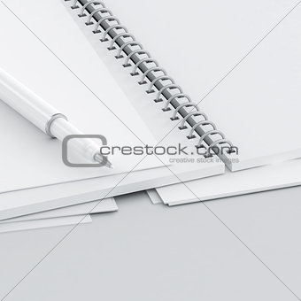 modern beautiful pen and paper in light tones for design and backdrop use
