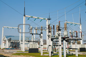 part of high-voltage substation with switches and connectors