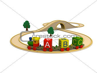 Wooden toy train carrying alphabet letters