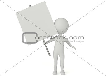3d humanoid character hold a blank board