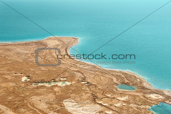 Deserted coast on Dead Sea in Israel.