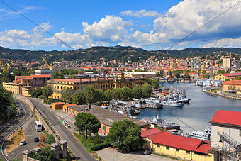 Harbor and city of La Spezia, Italy.