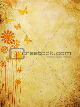 floral pattern over old wall background