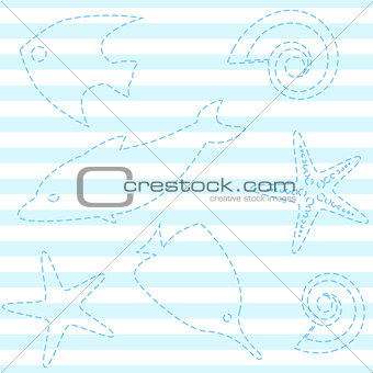 Striped seamless pattern with sea life