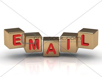 Red email sign on the gold cubes 