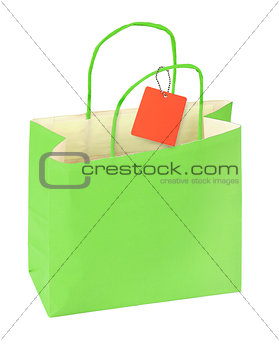 green shopping bag and blank price tag