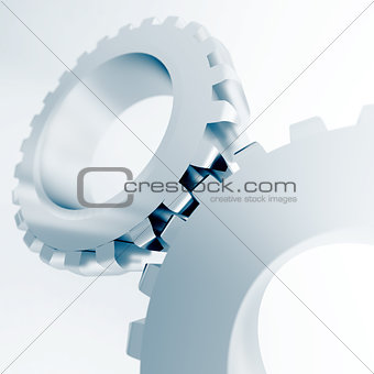 blue linked metal gears on a white background