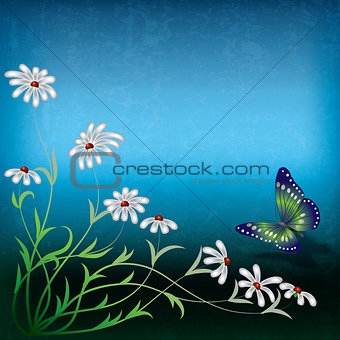 abstract illustration with flowers and butterfly