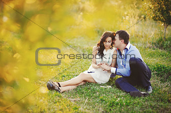 romantic couple in field