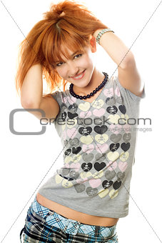 Portrait of smiling attractive red-haired girl