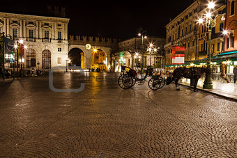 Medieval Gates in the Wall to Piazza Bra in Verona at Night, Veneto