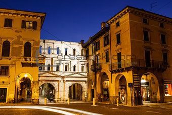 Ancient Roman Porta Borsari Gate in Verona at Night, Veneto, Ita