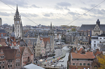 Medieval city of Gent (Ghent) aerial view, Belgium