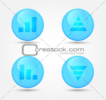 Financial graph set on glossy icons. Vector icons