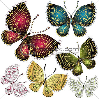 Set fantasy vintage butterfly