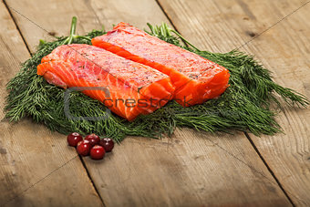 Salty salmon on the old table