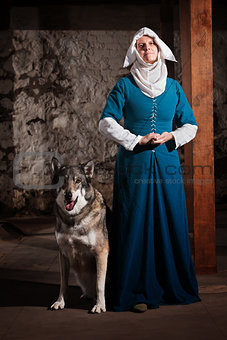 Nun with Dog Indoors
