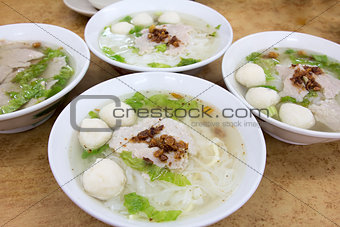 Bowls of Southeast Asian Fishball Noodle Soup