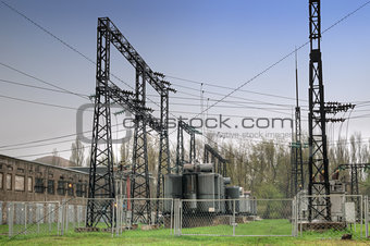 Electric wires at a power station