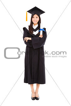 full length beautiful young graduation woman standing with isola