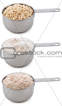 Everyday staple ingredients - rolled oats and flours - in cup me