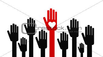 Hand with love among black hands