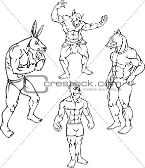 animal mascots - rabbit, ape, boar